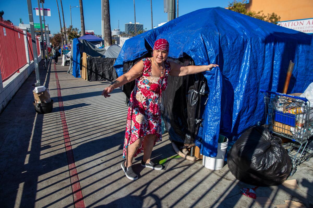 A homeless encampment along Hollywood Boulevard.