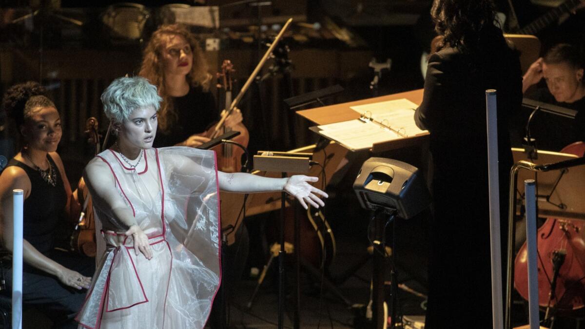 Miya Folick performs Yoko Ono's "Soul Got Out of the Box" in a program curated by Anna Bulbrook at Walt Disney Concert Hall.