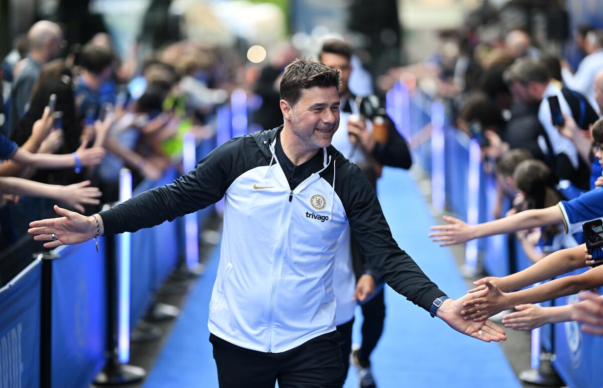 Chelsea manager Mauricio Pochettino arrives at the stadium prior to a Premier League match against AFC Bournemouth