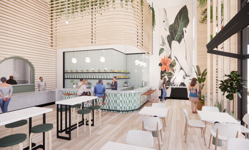 An artist's rendering of Mak Mak Organic restaurant, opening in Oceanside in early 2022.