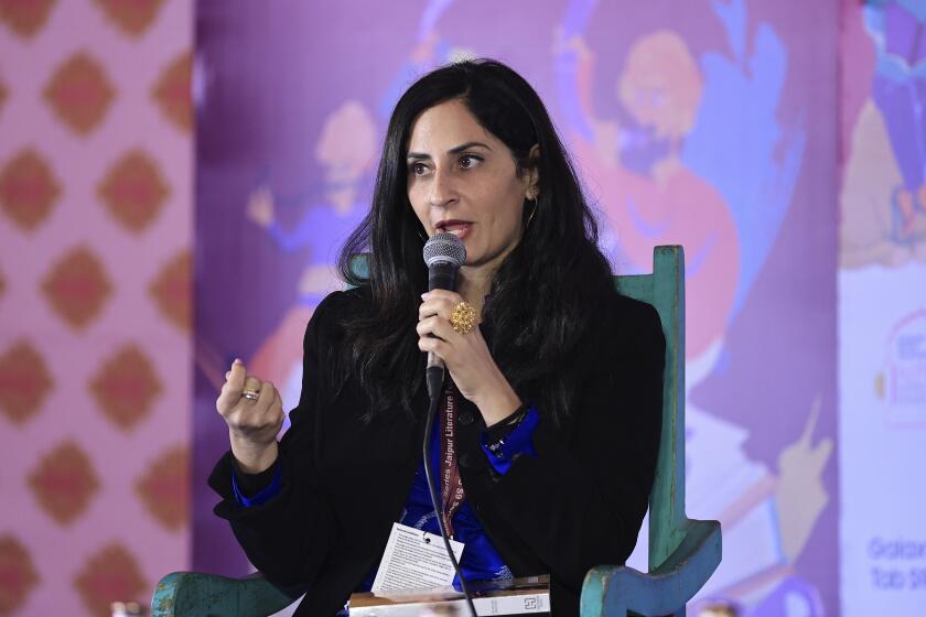 Writer Pardis Mahdavi is speaking at a session during the Jaipur Literature Festival 2024 in Jaipur, Rajasthan, India, on February 4, 2024. (Photo by Vishal Bhatnagar/NurPhoto via AP)
