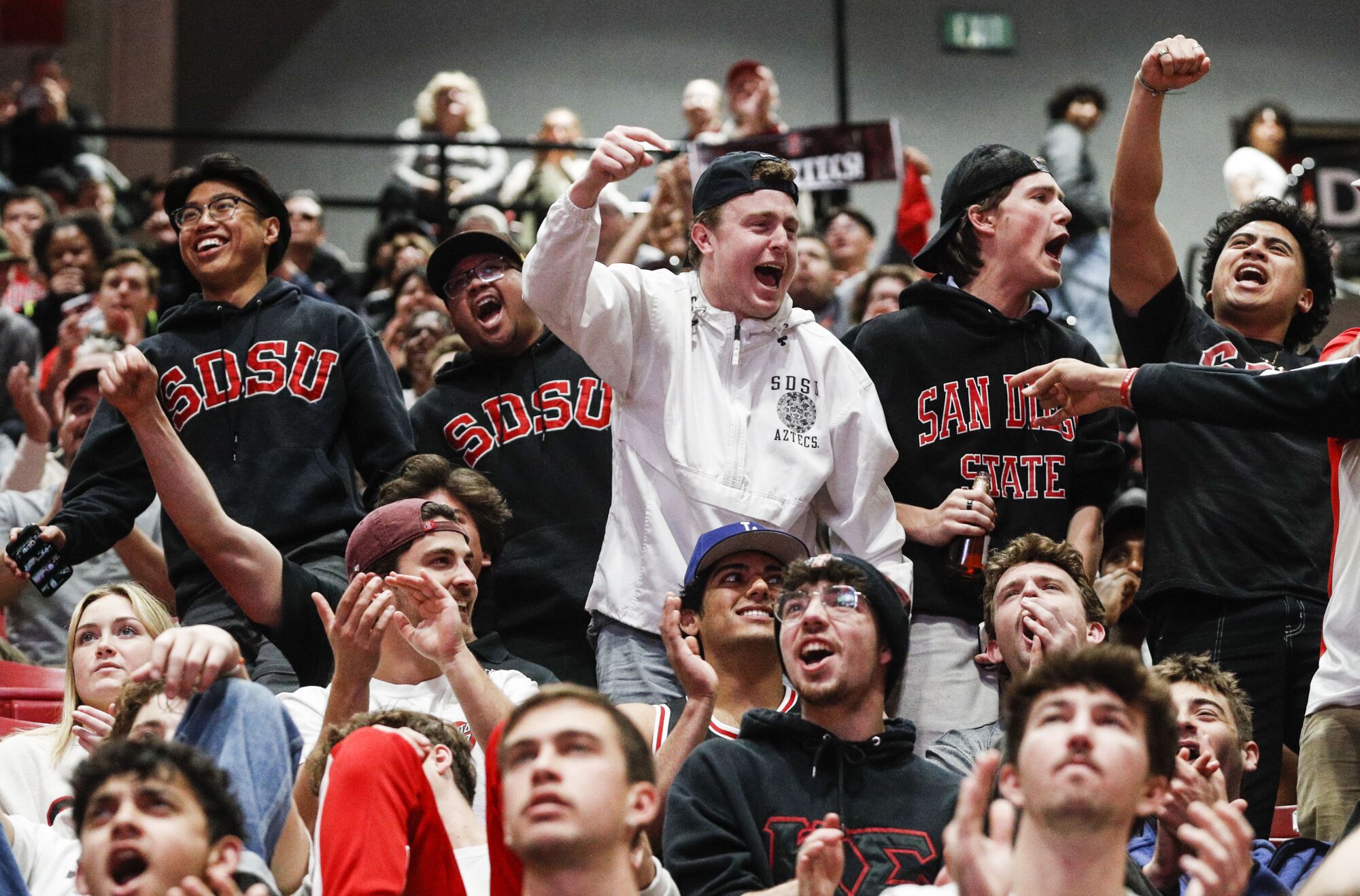 San Diego State fans celebrate an Aztecs' basket against Alabama during their Sweet 16 matchup in the NCAA Tournament.
