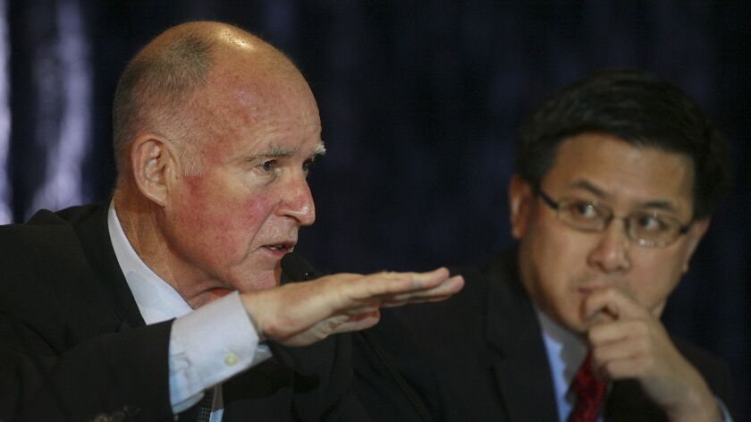 California Governor Jerry Brown and Treasurer John Chiang in Westwood on December 14 2010.