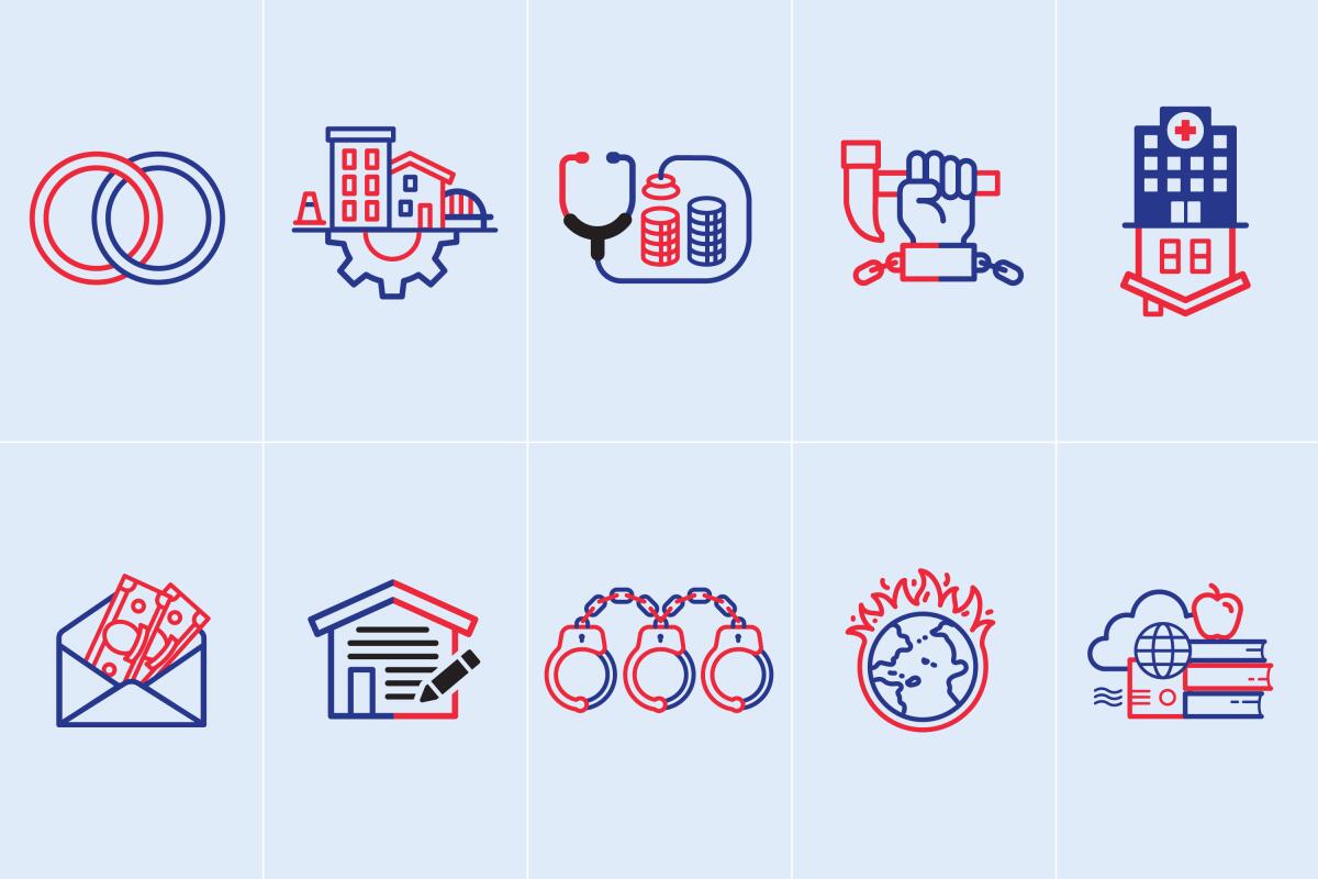 10 ballot proposition logos in red, white and blue in a grid.