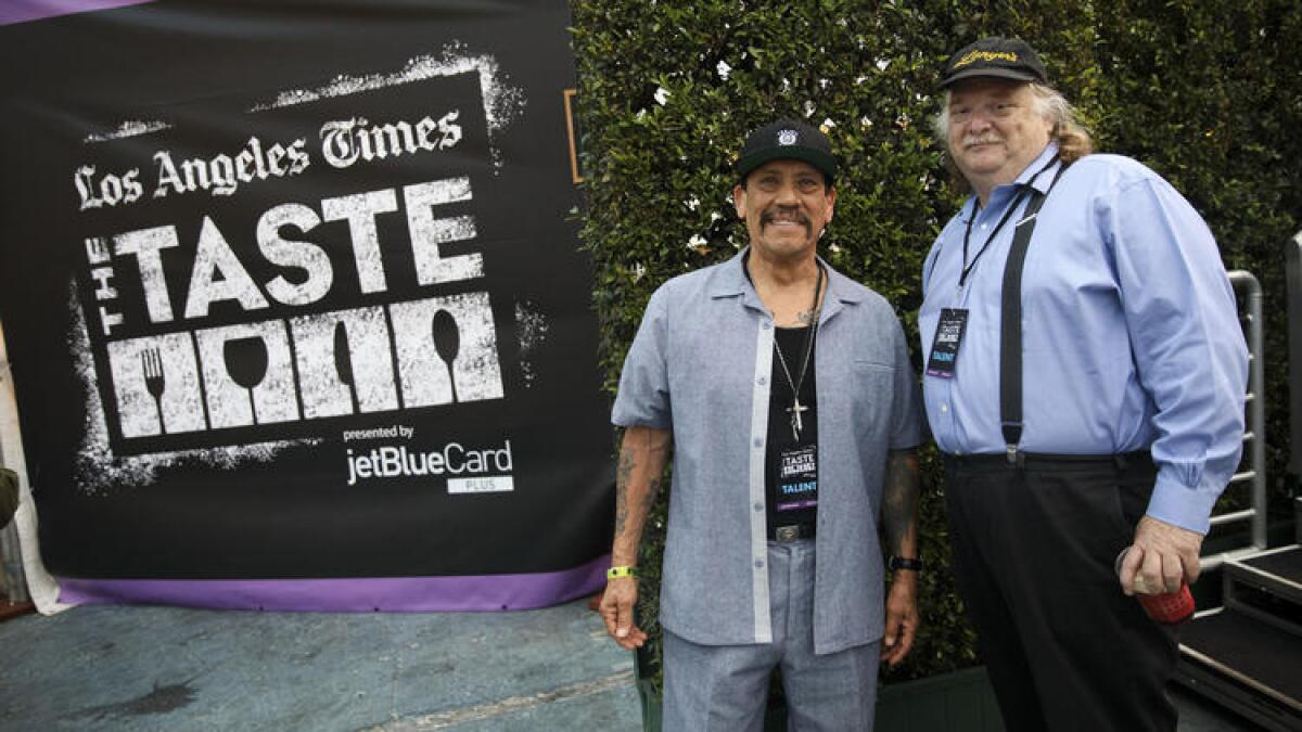 L.A. Times restaurant critic Jonathan Gold, right, with actor Danny Trejo (Trejo's Tacos, Trejo's Cantina, Trejo's Coffee & Donuts).