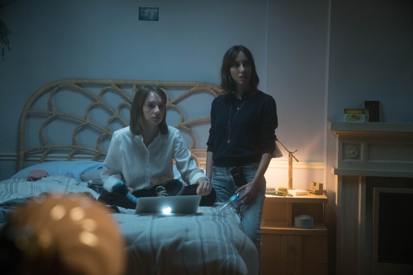Maya Hawke and Gia Coppola work on a scene on the set of 'Mainstream'