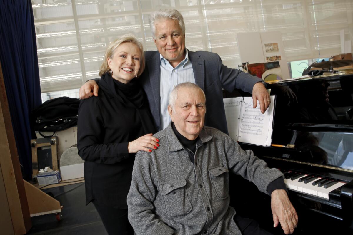 Stroman with her "Beast in the Jungle" colleagues, composing legend John Kander, front, and book writer David Thompson.