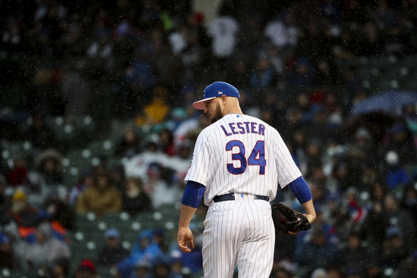 Cubs starting pitcher Jon Lester prepares to deliver to the plate during the fourth inning against the Brewers on May 12, 2019, at Wrigley Field.