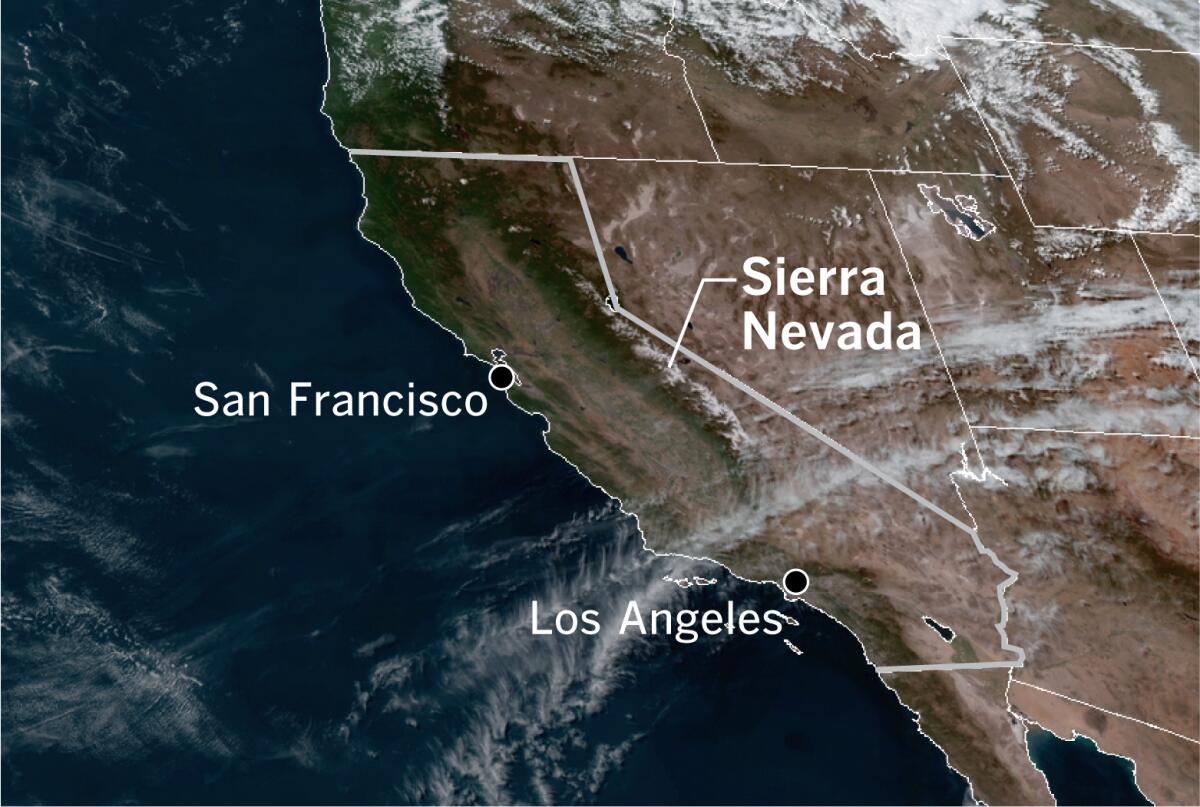 High pressure and clear skies dominated in a satellite photo of California