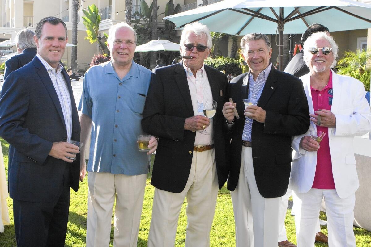 Tyler Terry, Tom Madigan, Henry Schielein, Tom Wilson and artist Michael Bryan at the 2015 Gentlemen's Smoker at Balboa Bay Resort