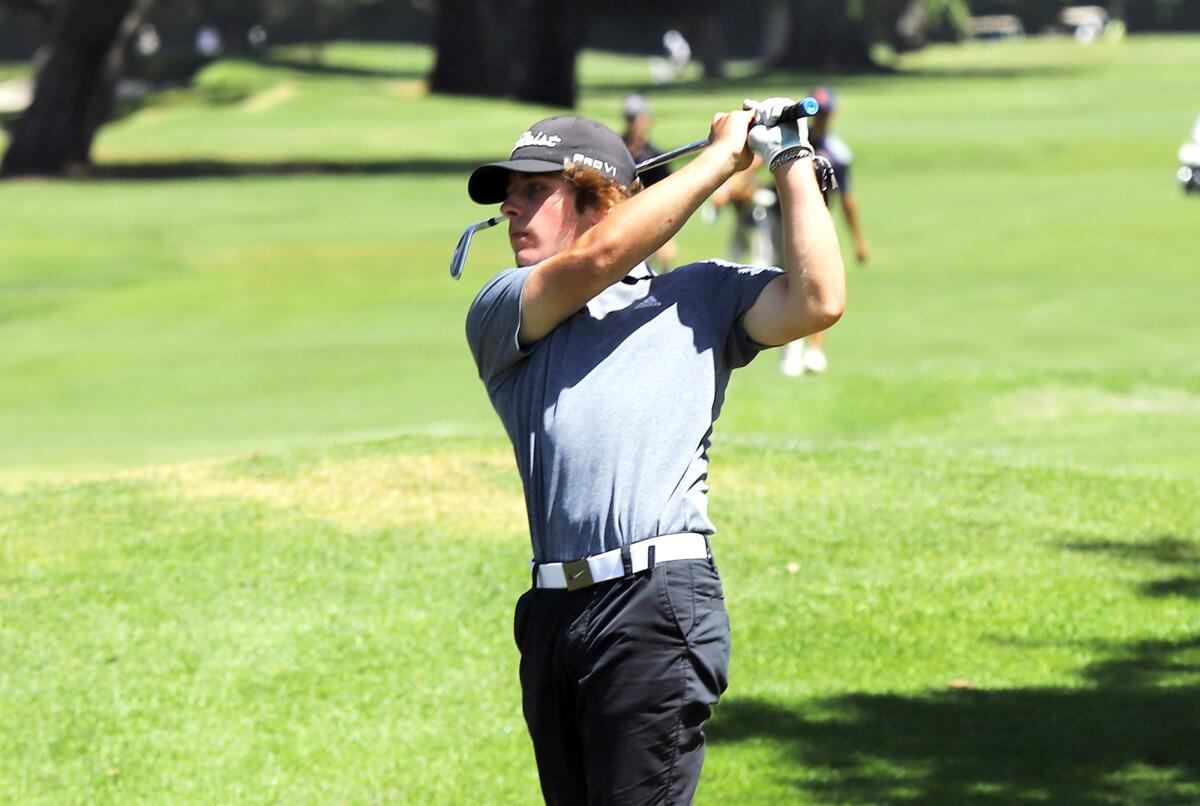 Marina's Diesel Roman during the CIF State boys' golf championship at the San Gabriel Country Club on Wednesday.