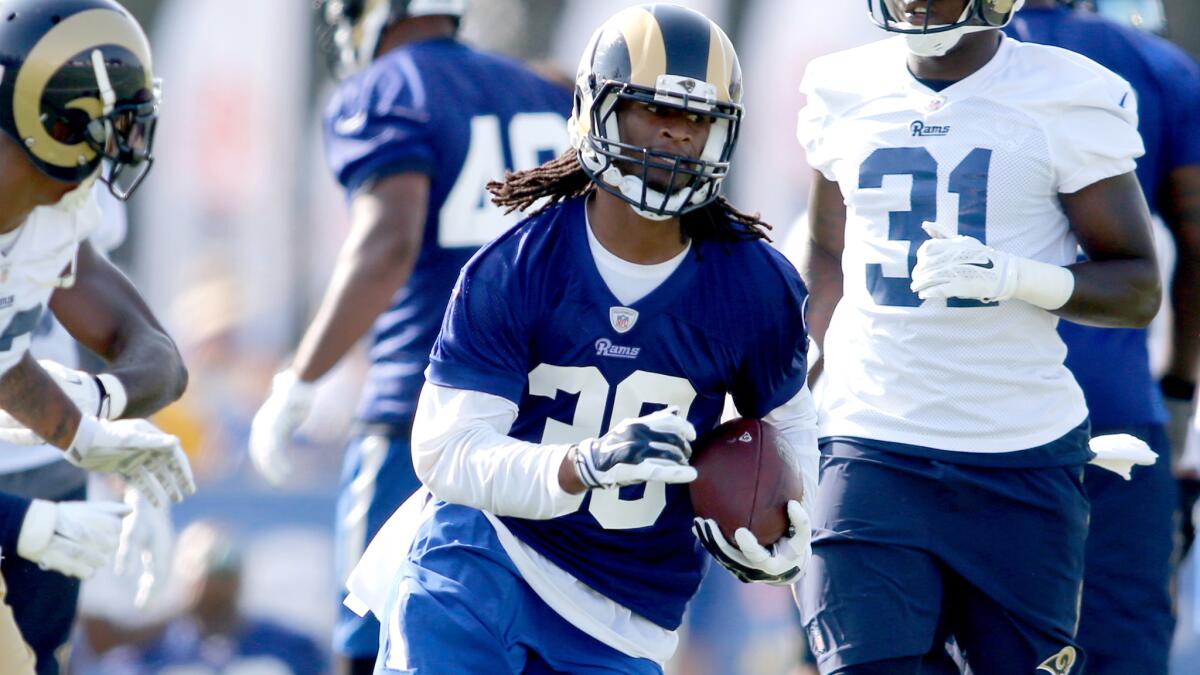 Rams running back Todd Gurley makes a cut during a drill in training camp recently.