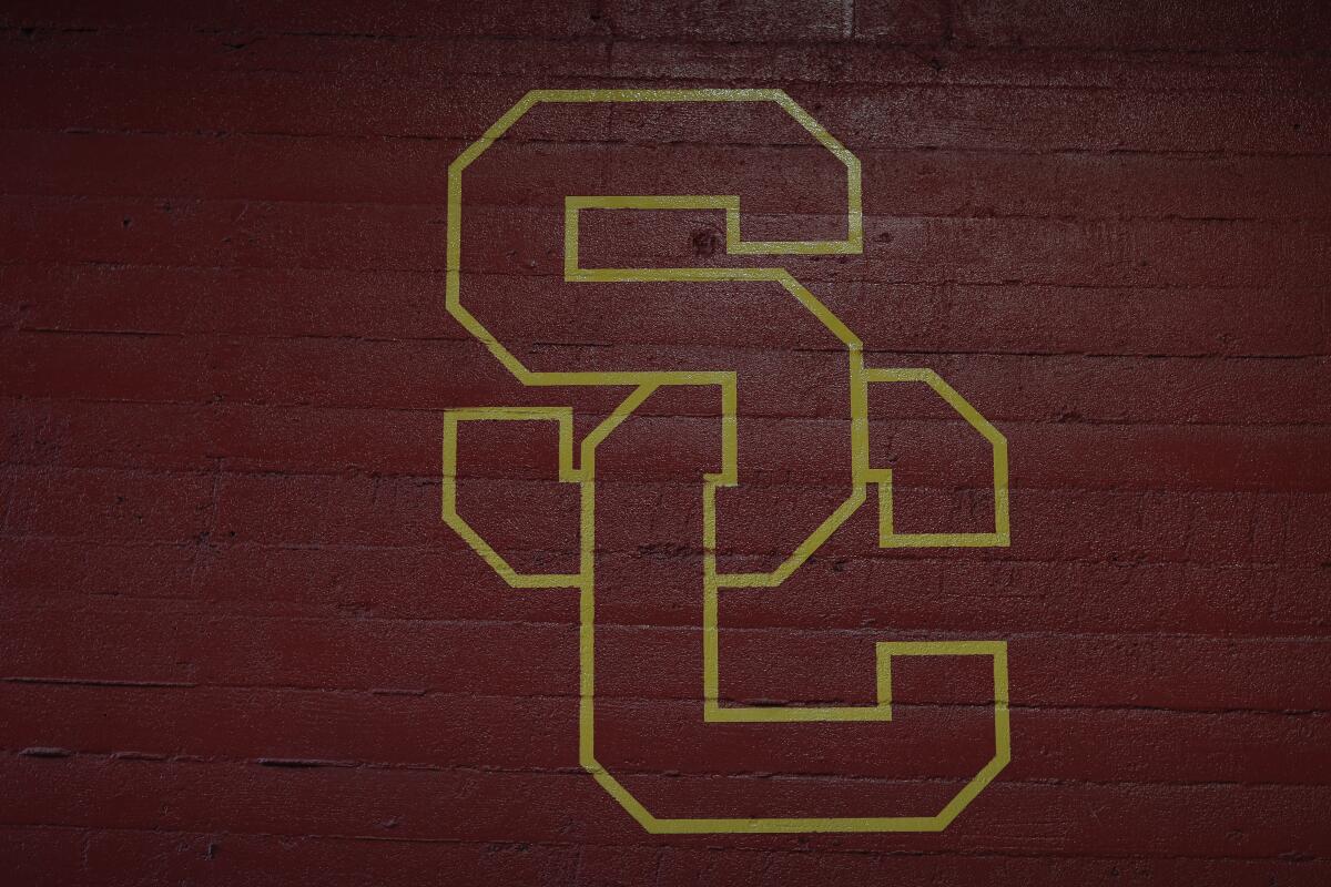 USC logo at the Coliseum in 2018.