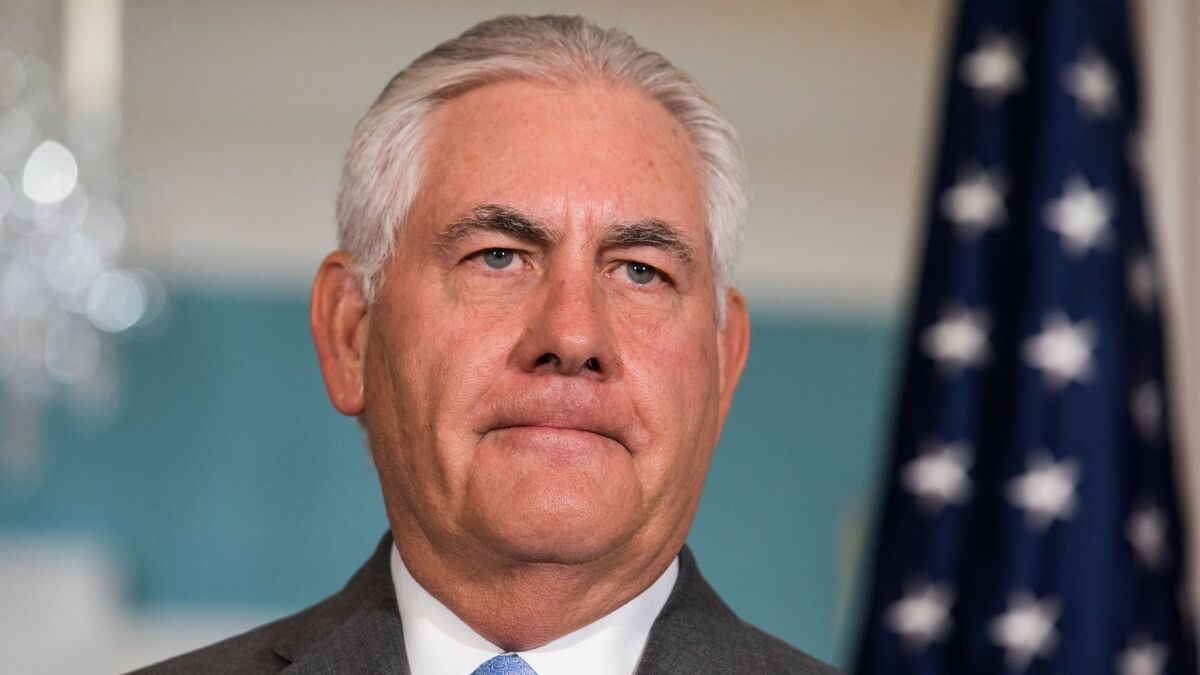 Secretary of State Rex Tillerson speaks about Hurricane Harvey's impact at the State Department in Washington on Aug. 29.
