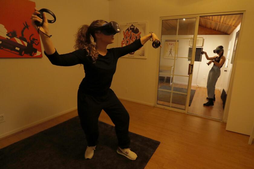 LOS ANGELES, CALIF. - FEB. 6, 2020. Dasha Kittredge, left, and Haylee Nichele are actors for Tender Claws, an experimental game studio that makes virtual and augmented reality games. (Luis Sinco/Los Angeles Times)