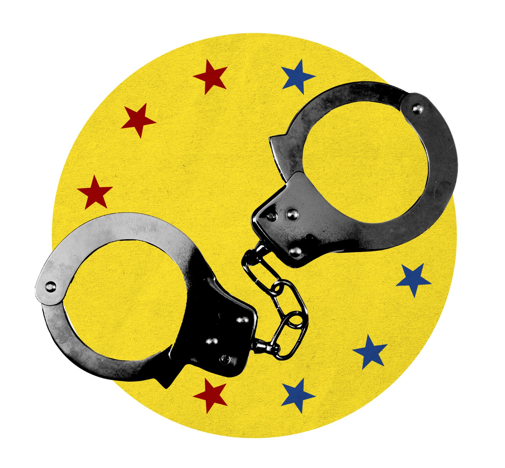 photo of handcuffs in yellow circle with stars
