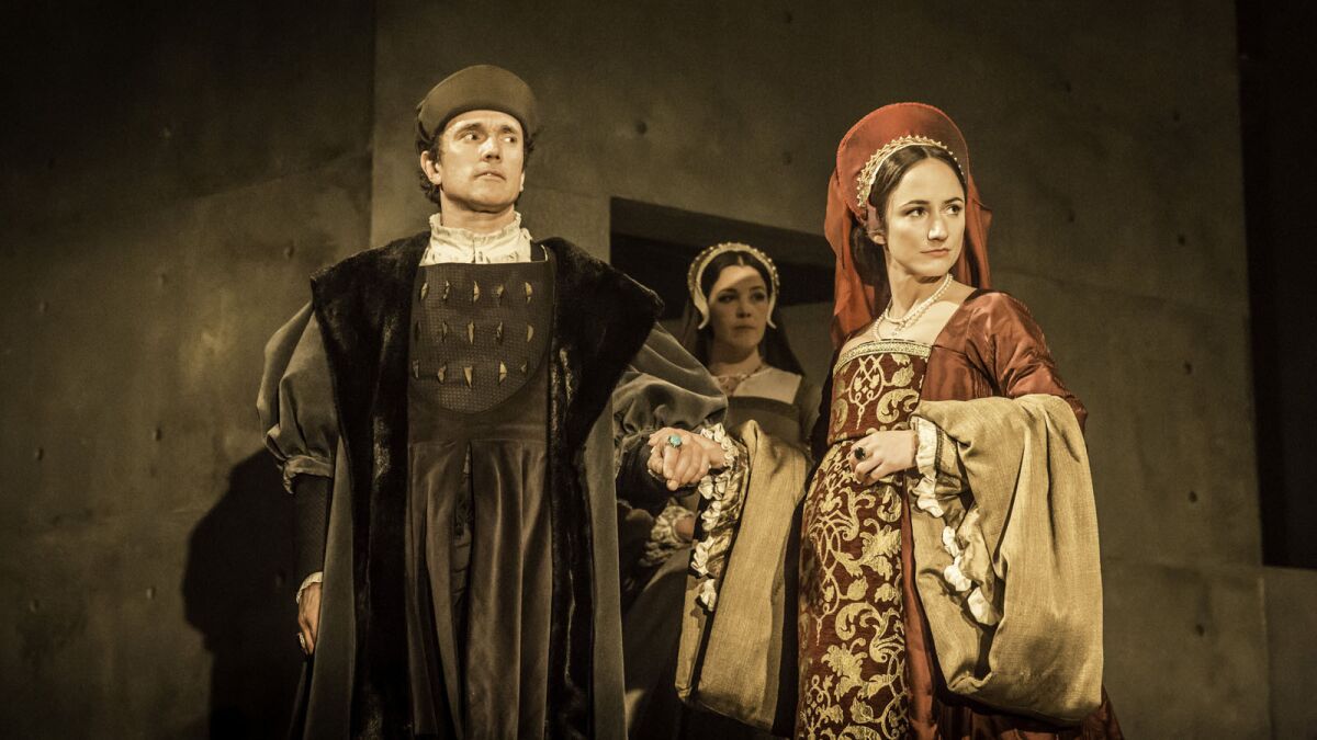 Ben Miles plays Thomas Cromwell to Lydia Leonard’s Anne Boleyn in the RSC production of “Wolf Hall.”