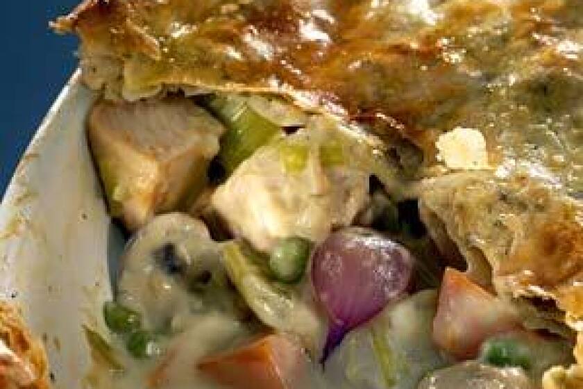 BOUNTY: Pot pie is filled with turkey, pearl onions, mushrooms, potatoes and peas.
