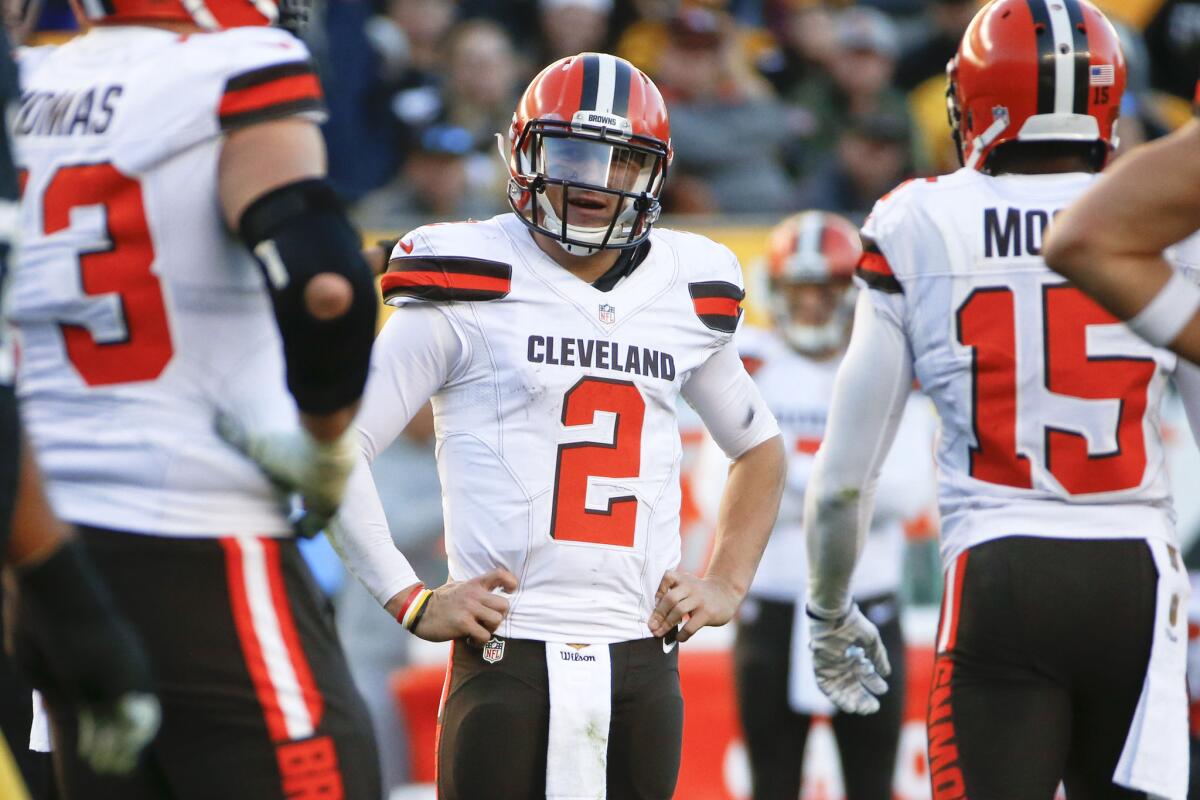 Cleveland Browns quarterback Johnny Manziel looks on during a game against the Pittsburgh Steelers on Nov. 15.