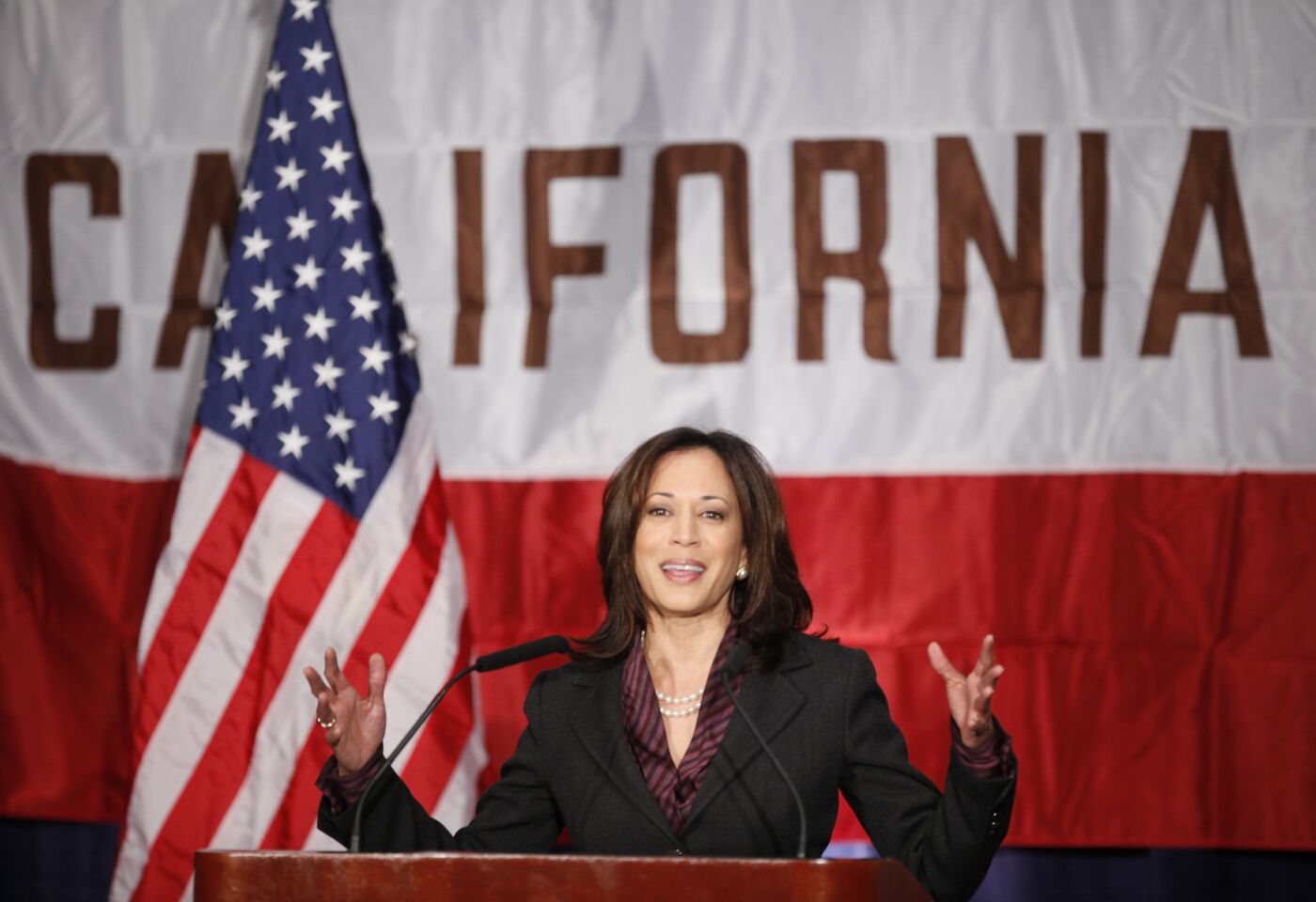 Nov. 30, 2010: California Atty. Gen. Kamala Harris gives her first news conference in Los Angeles.