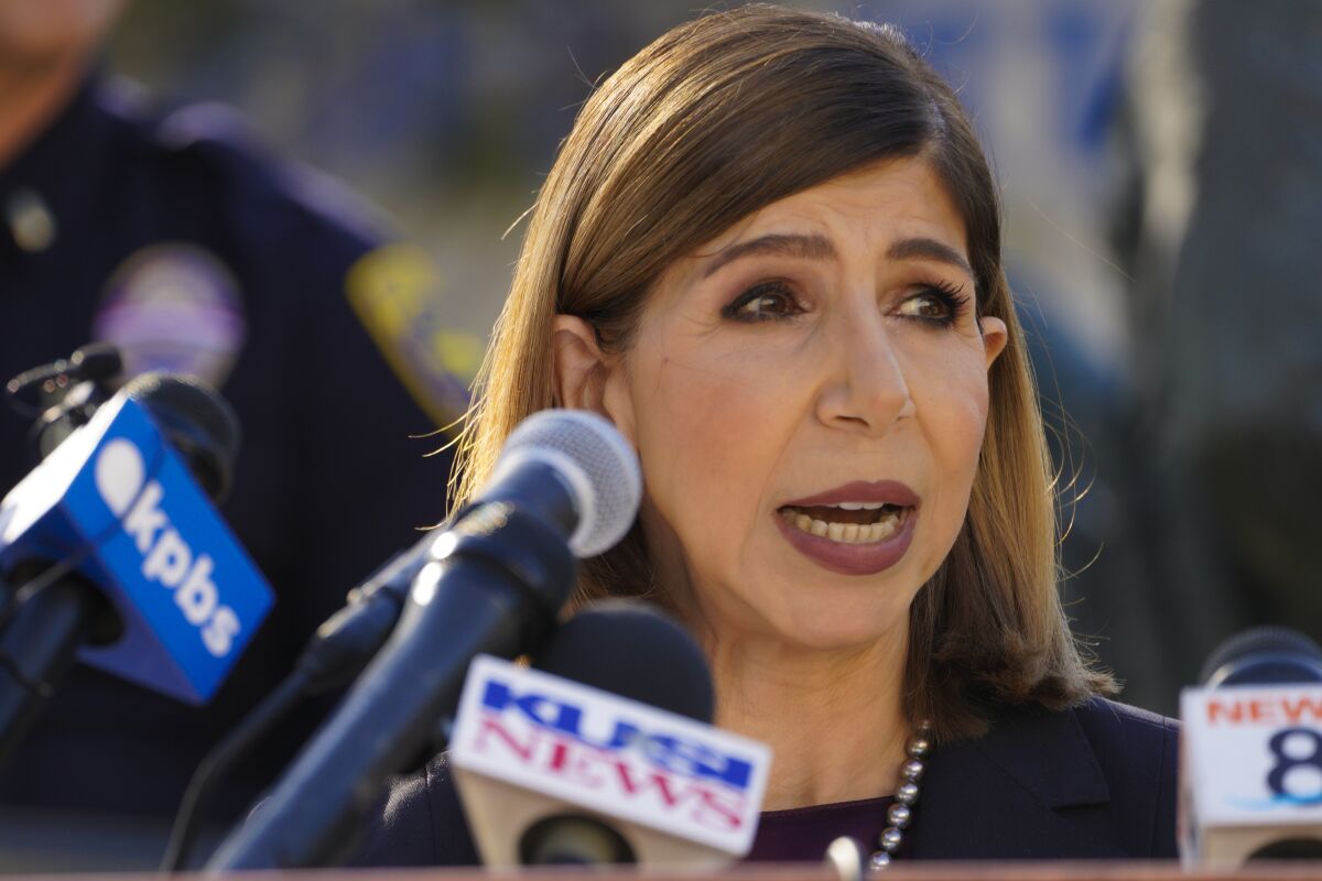 San Diego District Attorney Summer Stephan briefed the news media.