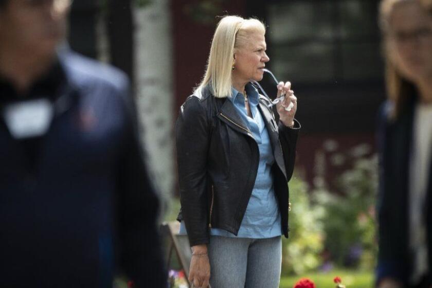 SUN VALLEY, ID - JULY 10: Ginni Rometty, chief executive officer of IBM, attends the annual Allen & Company Sun Valley Conference, July 10, 2019 in Sun Valley, Idaho. Every July, some of the world's most wealthy and powerful businesspeople from the media, finance, and technology spheres converge at the Sun Valley Resort for the exclusive weeklong conference. (Photo by Drew Angerer/Getty Images) ** OUTS - ELSENT, FPG, CM - OUTS * NM, PH, VA if sourced by CT, LA or MoD **