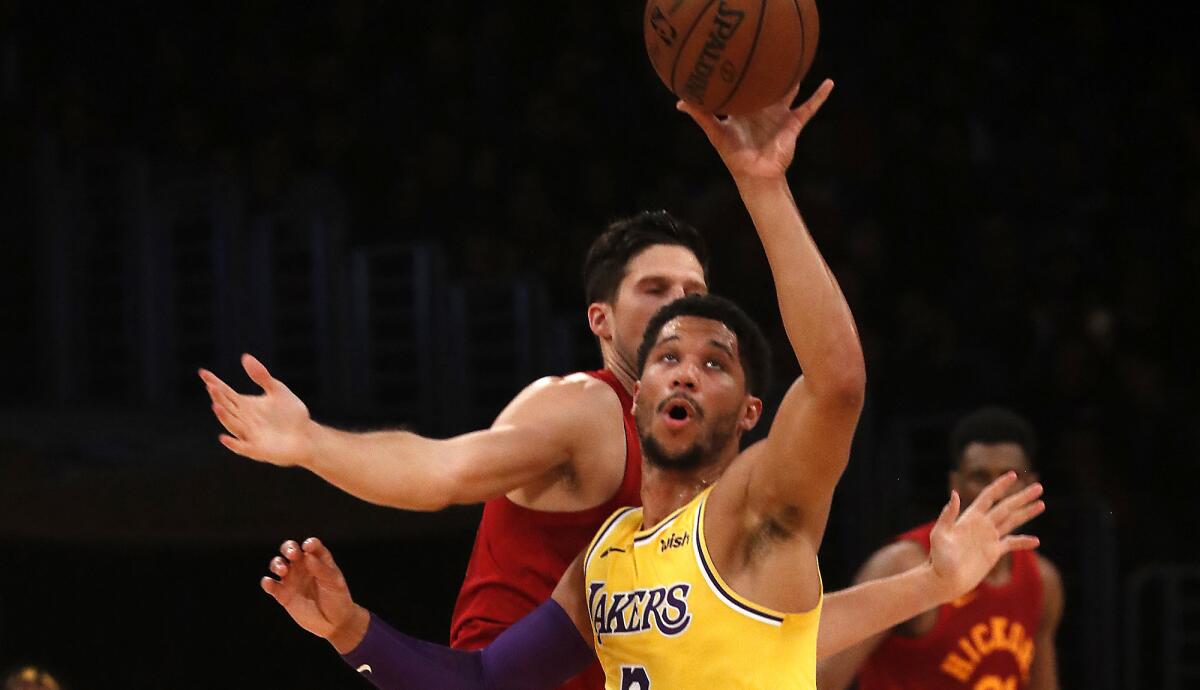 Lakers guard Josh Hart steals the ball from Pacers forward Doug McDermott in the second quarter.