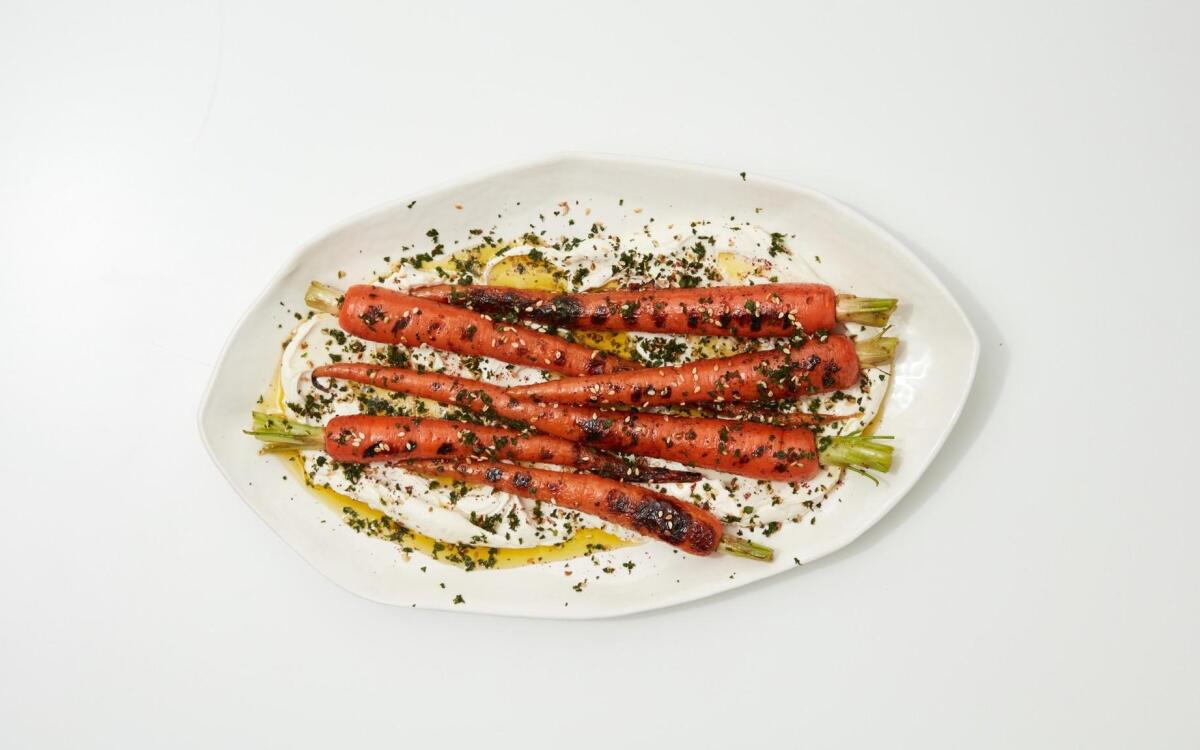 Grilled Spring Carrots with Fresh Za’atar and Tahini Labneh