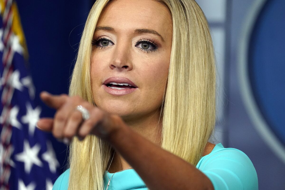 White House press secretary Kayleigh McEnany speaks during a press briefing at the White House, Wednesday, Sept. 16, 2020, in Washington. (AP Photo/Evan Vucci)