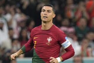 Portugal's Cristiano Ronaldo in action during the World Cup round of 16 soccer match between Portugal and Switzerland.