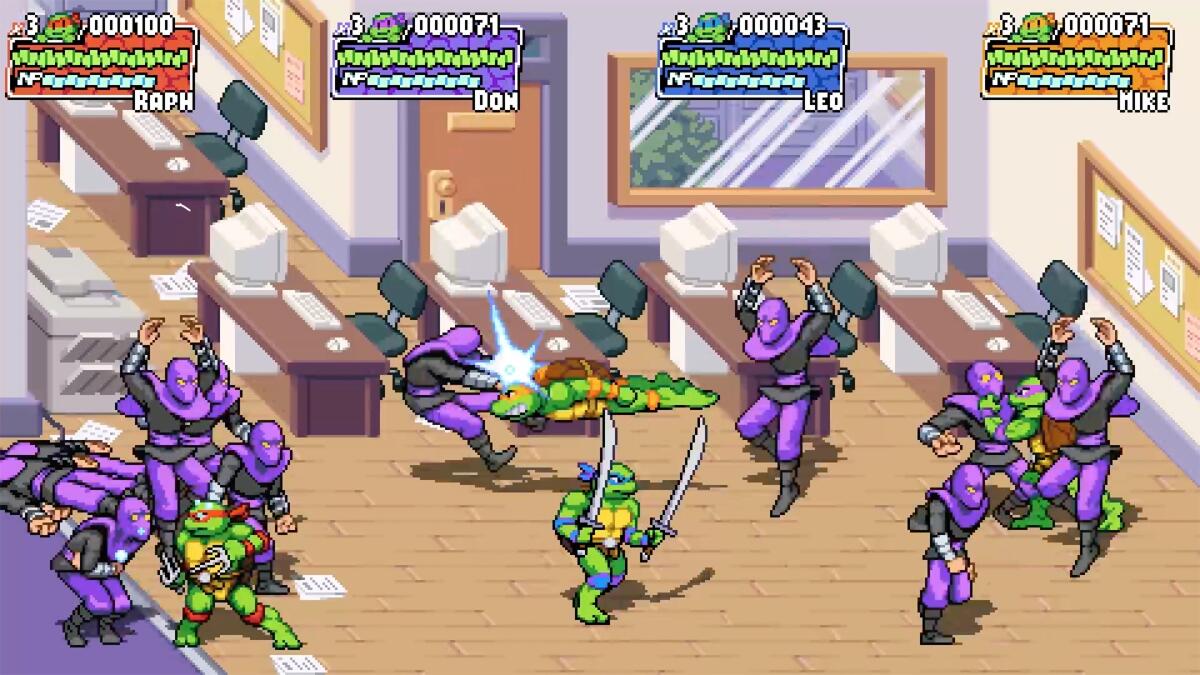 Animated villains fight the Teenage Mutant Ninja Turtles.