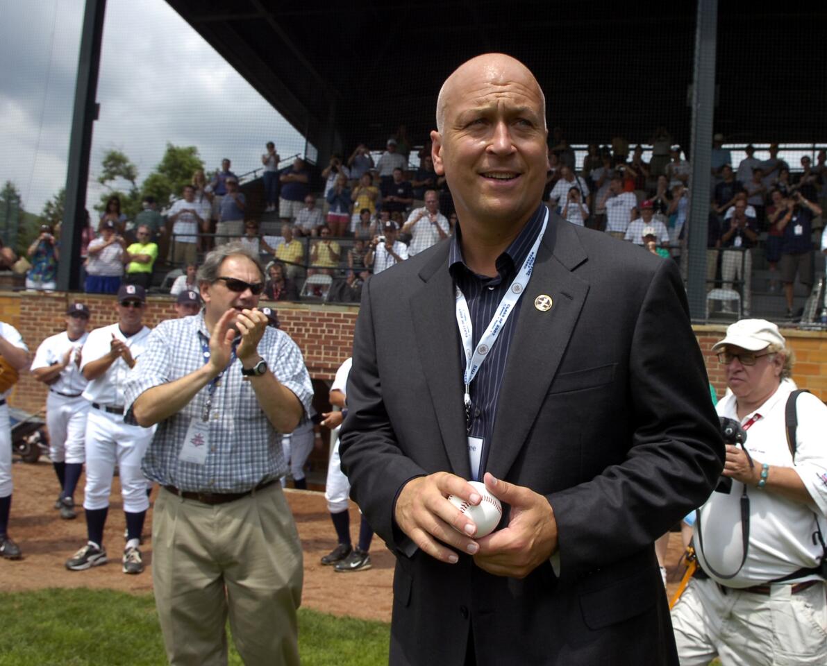 Cal Ripken Jr. gets a standing ovation from the fans at the begining of the Aberdeen Ironbirds and the Oneonta Tigers New York-Penn League game held at Doubleday Field in Cooperstown, N.Y.