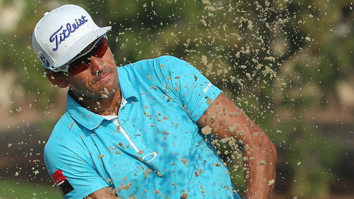 Rafa Cabrera-Bello plays out of a bunker on the fifth hole during the opening round of the DP World Tour Championship in Dubai on Thursday.