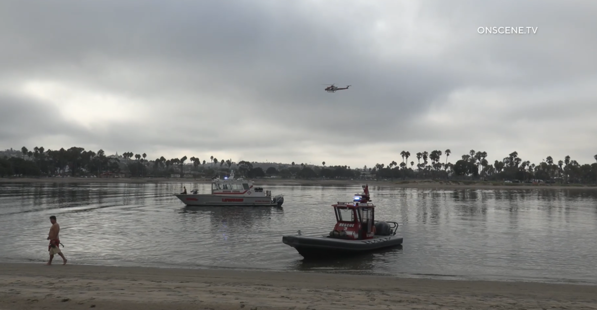 Lifeguards searched Mission Bay after getting a report that a car drove into the water from Fiesta Island.