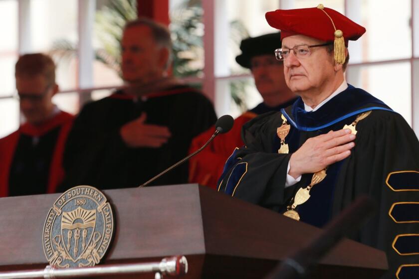LOS ANGELES, CA - MAY 11: School President of USC CL Max Nikias attends The University Of Southern California's Commencement Ceremony at Alumni Park at USC on May 11, 2018 in Los Angeles, California. (Photo by Leon Bennett/Getty Images) ** OUTS - ELSENT, FPG, CM - OUTS * NM, PH, VA if sourced by CT, LA or MoD **