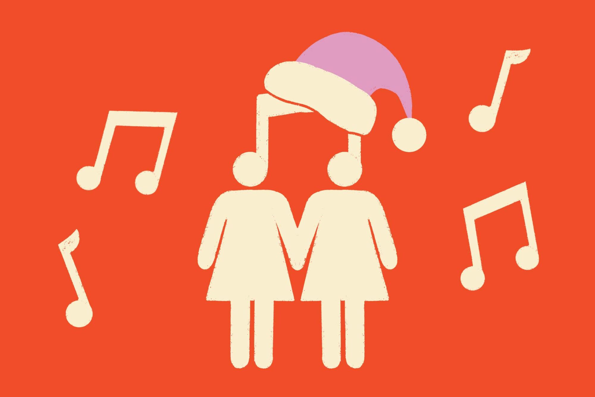 Illustration of people standing next to each other with music notes around them
