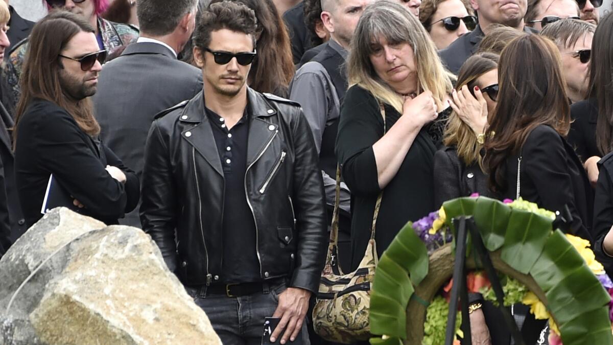James Franco, second left, attends a funeral for Chris Cornell at the Hollywood Forever Cemetery in Los Angeles.