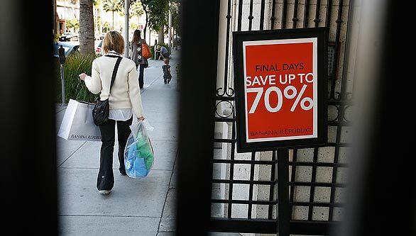 A Banana Republic store on Beverly Drive offers up to 70 percent savings in the store. Wealthy cities such as Beverly Hills, Santa Monica and Newport Beach prepare to cut spending as revenues decline.