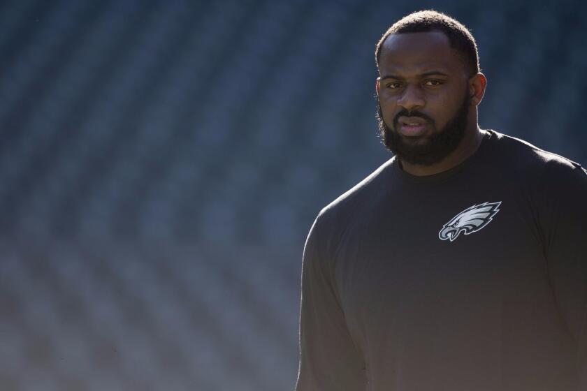 PHILADELPHIA, PA - NOVEMBER 26: Fletcher Cox #91 of the Philadelphia Eagles walks onto the field prior to the game against the Chicago Bears at Lincoln Financial Field on November 26, 2017 in Philadelphia, Pennsylvania. (Photo by Mitchell Leff/Getty Images) ** OUTS - ELSENT, FPG, CM - OUTS * NM, PH, VA if sourced by CT, LA or MoD **