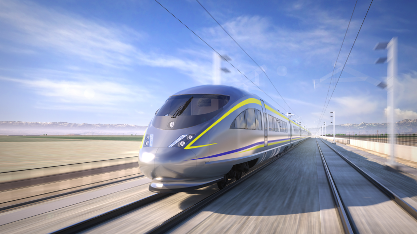 Rendering of a high-speed rail train on tracks