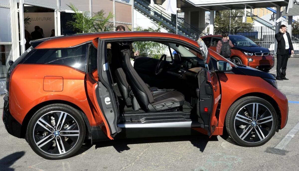 The BMW i3 electric car on display at International CES in Las Vegas.