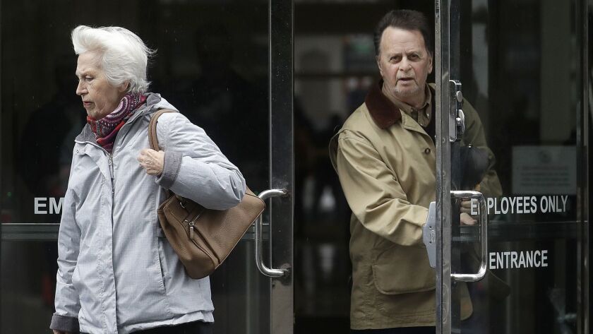 Edwin Hardeman and his wife, Mary, leave a federal courthouse in San Francisco on Feb. 25. He was diagnosed with non-Hodgkin’s lymphoma in 2015.