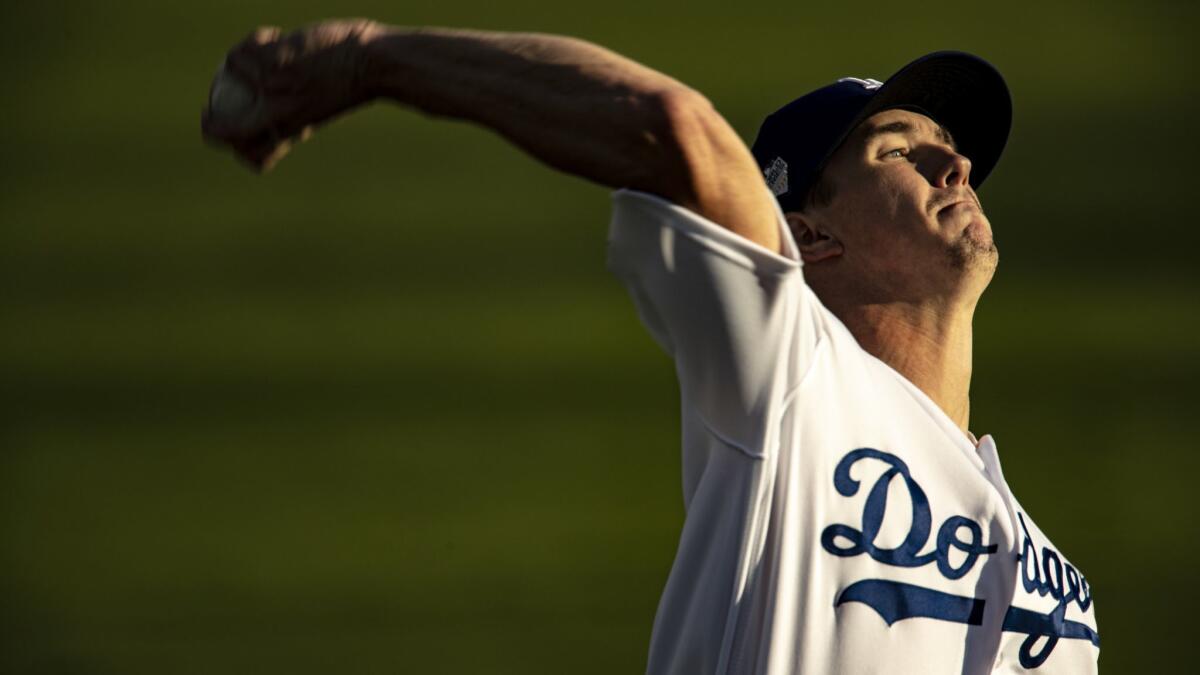 Walker Buehler, shown during last year's World Series, faces hitters for the second time this spring in a live batting practice.