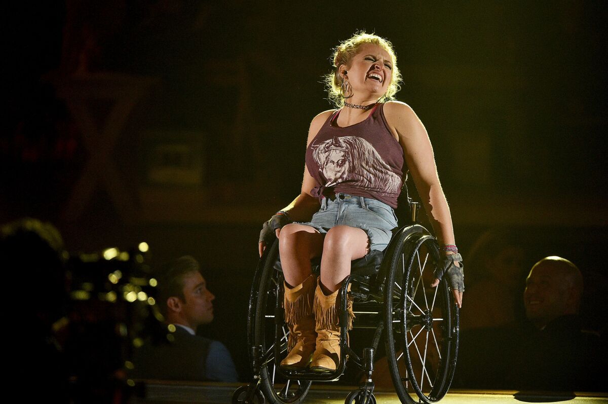 Ali Stroker performs a song from Rodgers & Hammerstein's "Oklahoma!" during the Tony Awards at Radio City Music Hall.
