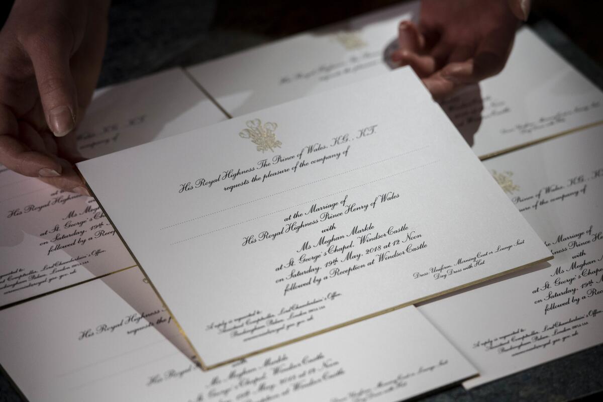 Invitations just printed at the workshop of Barnard and Westwood for Prince Harry and Meghan Markle's wedding.