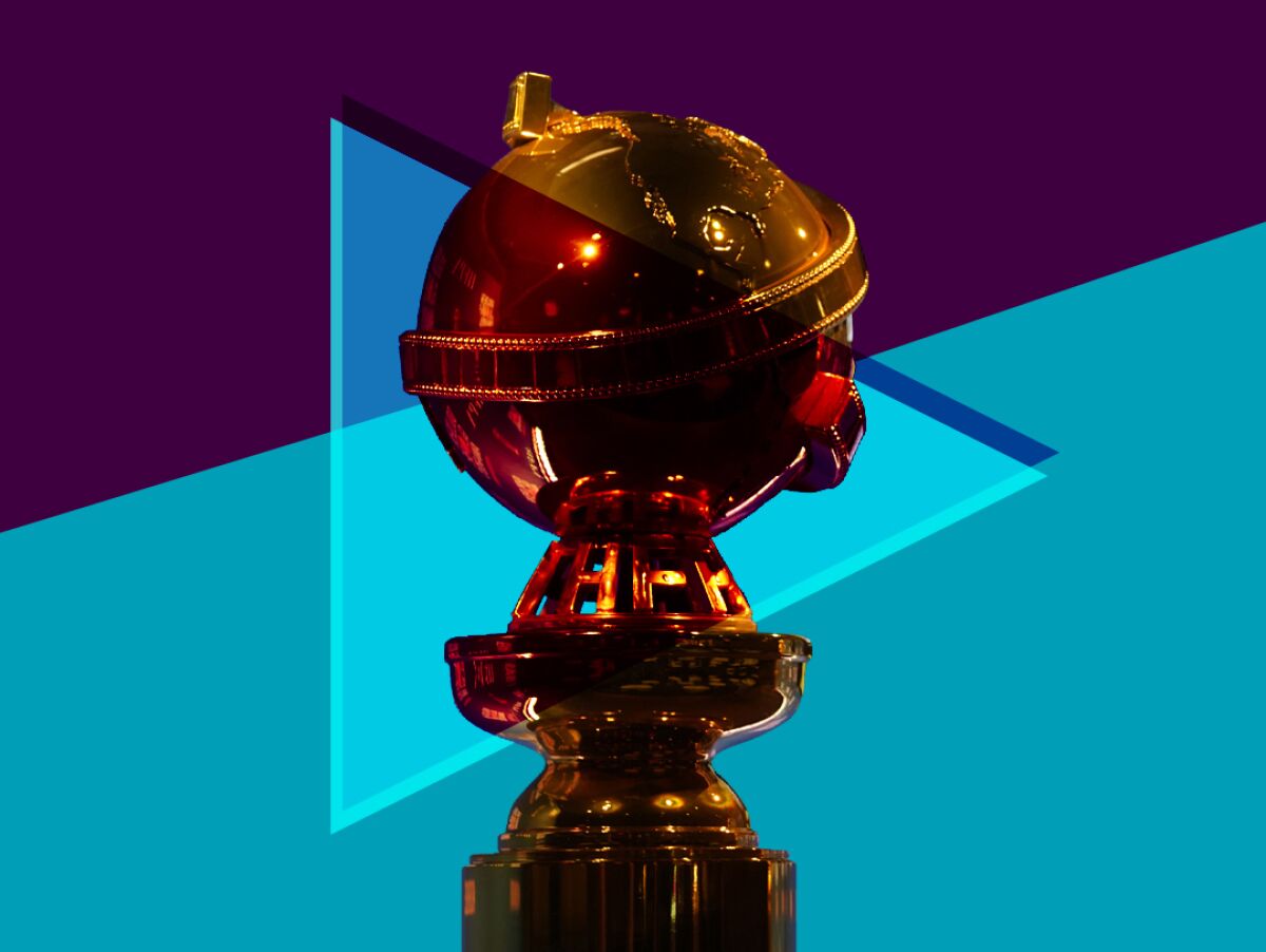 A Golden Globe statue overlapping with a play symbol