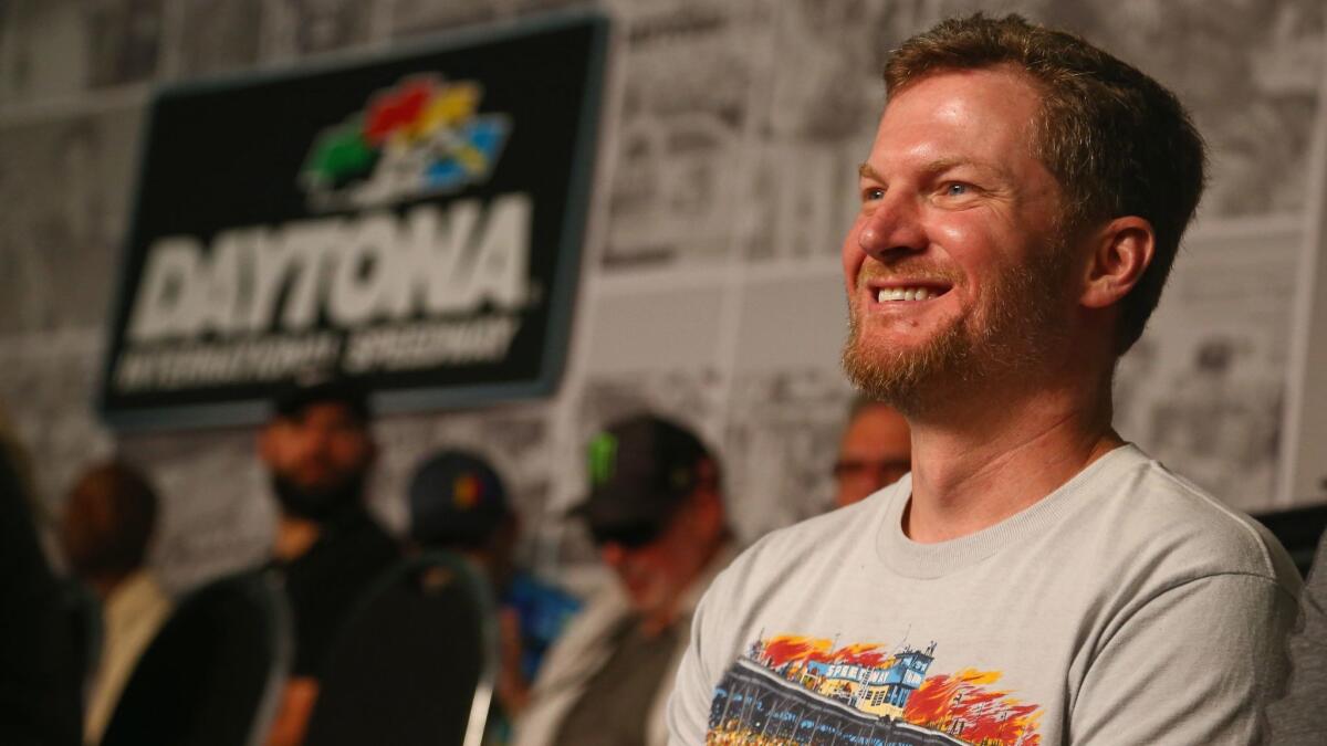 Former NASCAR driver Dale Earnhardt Jr. is introduced to the crowd at the Daytona 500 on Feb. 18.