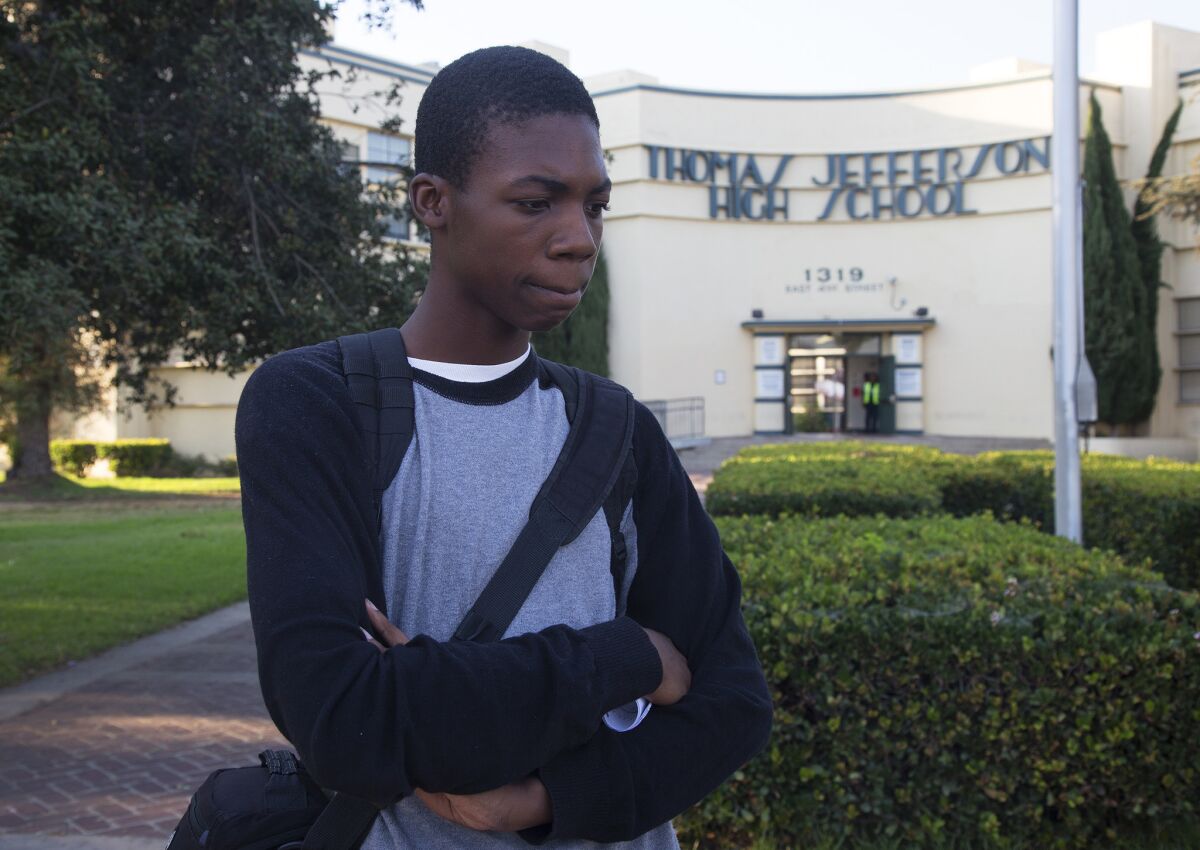 Armani Richards, a senior at Jefferson High School, is one of hundreds of students at the school who lost learning time this year because a malfunctioning computer system failed to provide accurate schedules.