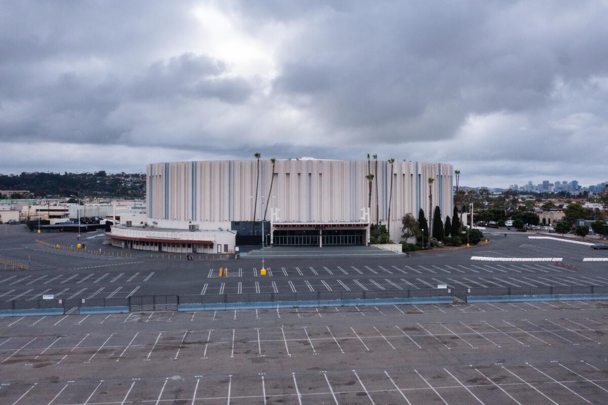 Pechanga Arena and its parking lot.