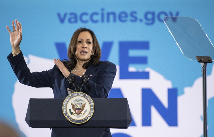 Vice President Kamala Harris speaks at the Phillis Wheatley Community Center in Greenville, S.C. on Monday, June 14, 2021, about the importance for everyone to get vaccinated for COVID-19. (John A. Carlos II/The Post And Courier via AP)